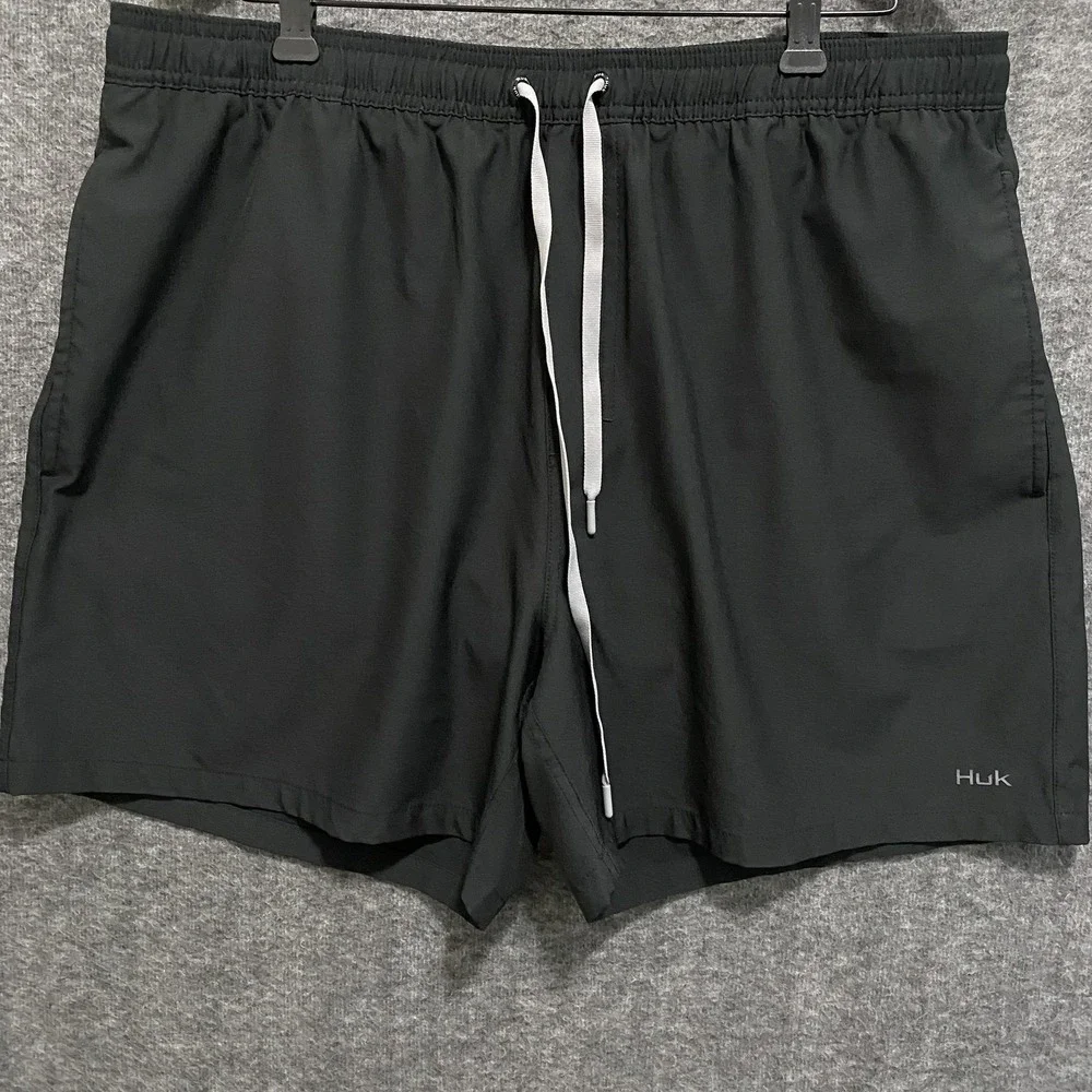 Huk Performance Fishing Shorts Mens XXL Black Swim Trunks‎ Mesh Lined Drawstring
